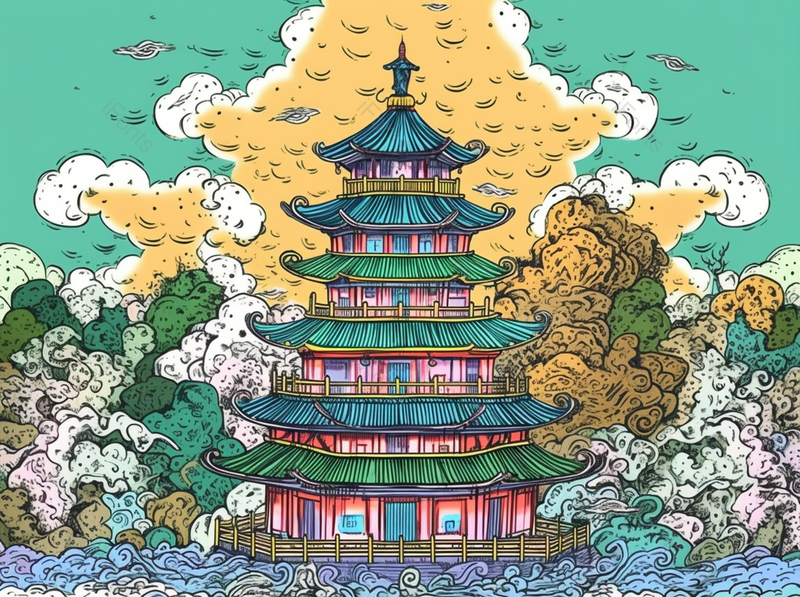 新中式风景中国风古典建筑插画背景,插画/手绘图,插画/手绘图库,插画/手绘图下载,插画/手绘